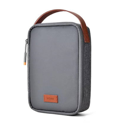 WIWU Splash-Proof Polyester Storage Bag with Leather Strap, Portable Zippered Organizer Bag
