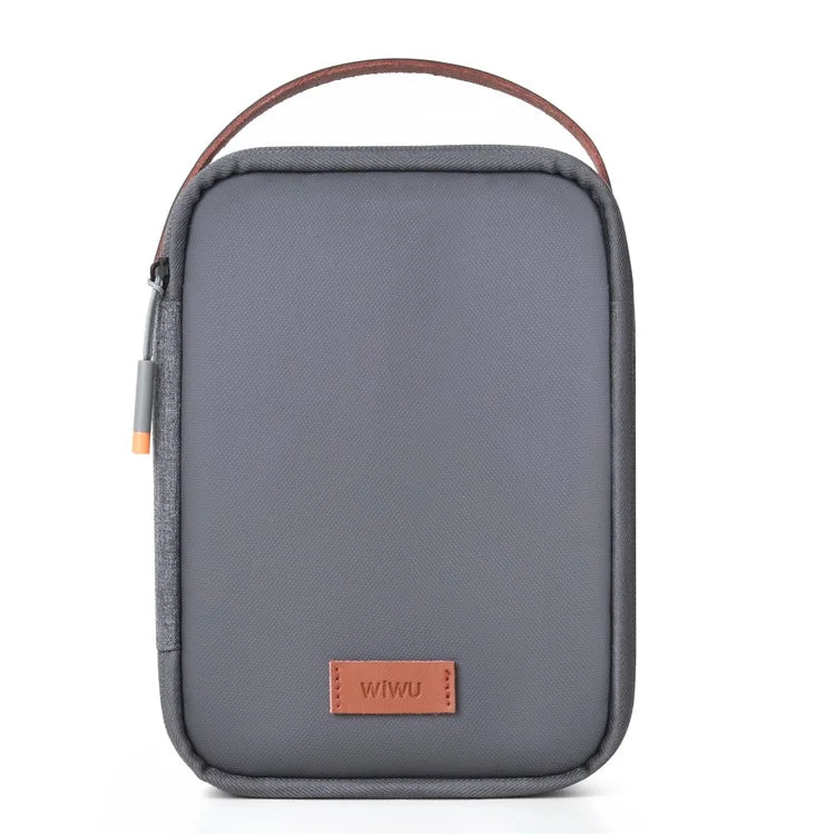 WIWU Splash-Proof Polyester Storage Bag with Leather Strap, Portable Zippered Organizer Bag