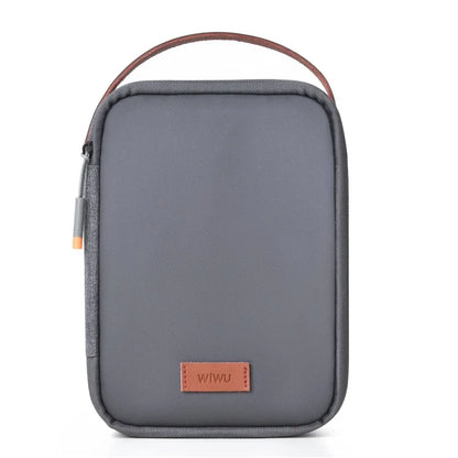 WIWU Splash-Proof Polyester Storage Bag with Leather Strap, Portable Zippered Organizer Bag