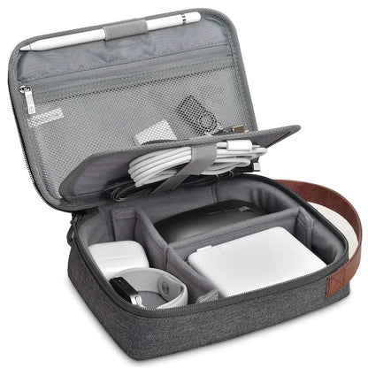 WIWU Splash-Proof Polyester Storage Bag with Leather Strap, Portable Zippered Organizer Bag