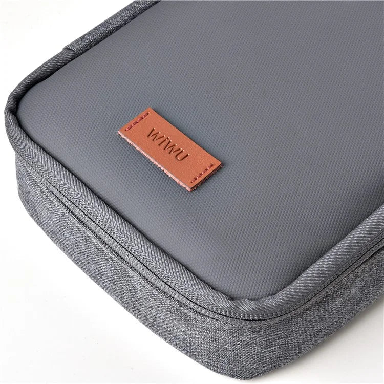 WIWU Splash-Proof Polyester Storage Bag with Leather Strap, Portable Zippered Organizer Bag