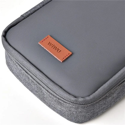 WIWU Splash-Proof Polyester Storage Bag with Leather Strap, Portable Zippered Organizer Bag