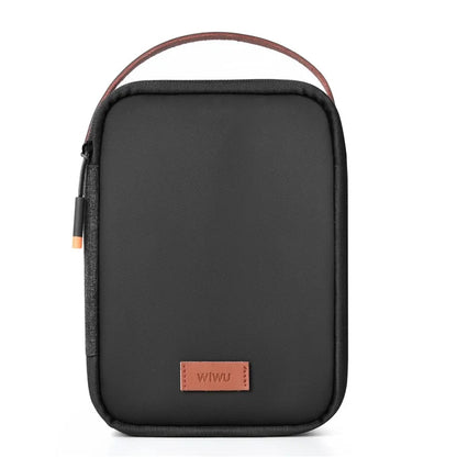 WIWU Splash-Proof Polyester Storage Bag with Leather Strap, Portable Zippered Organizer Bag