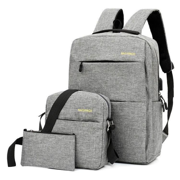 Backpack USB Charging Oxford Cloth Shoulders Bag with Small Pouch + Sling Bag