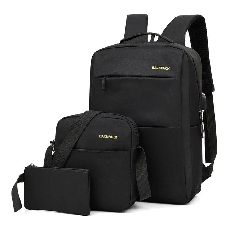Backpack USB Charging Oxford Cloth Shoulders Bag with Small Pouch + Sling Bag