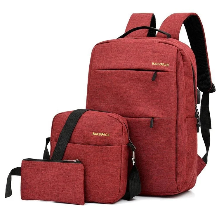 Backpack USB Charging Oxford Cloth Shoulders Bag with Small Pouch + Sling Bag