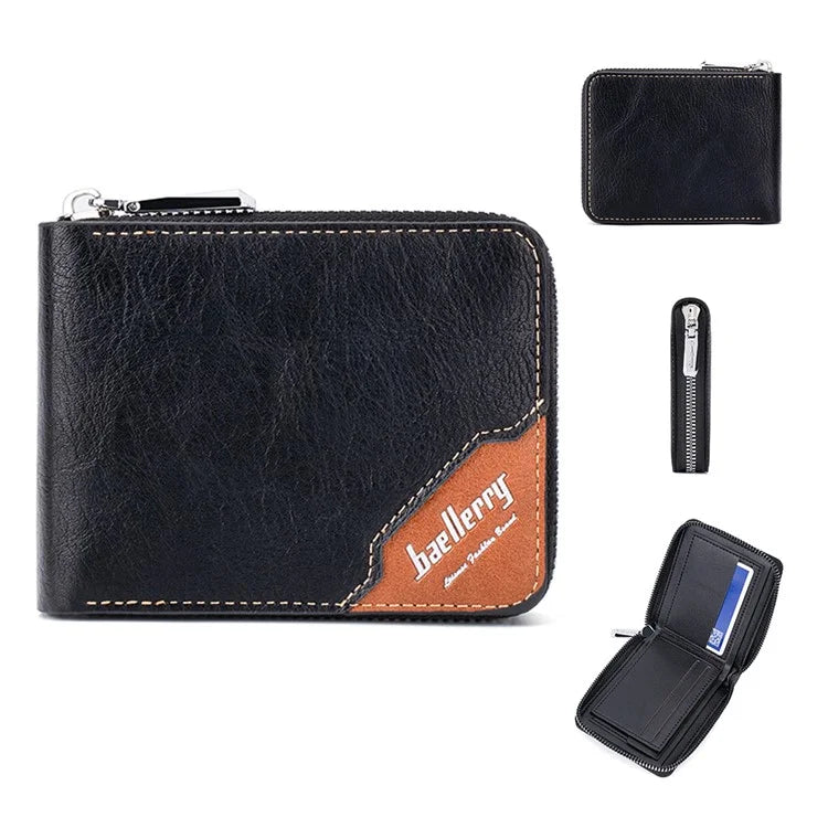 BAELLERRY D5104 Men's Zipper Wallet RFID Blocking PU Leather Card Pouch Coin Purse Bag Billfold