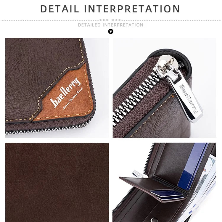 BAELLERRY D5104 Men's Zipper Wallet RFID Blocking PU Leather Card Pouch Coin Purse Bag Billfold