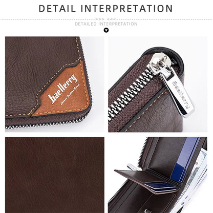 BAELLERRY D5104 Men's Zipper Wallet RFID Blocking PU Leather Card Pouch Coin Purse Bag Billfold