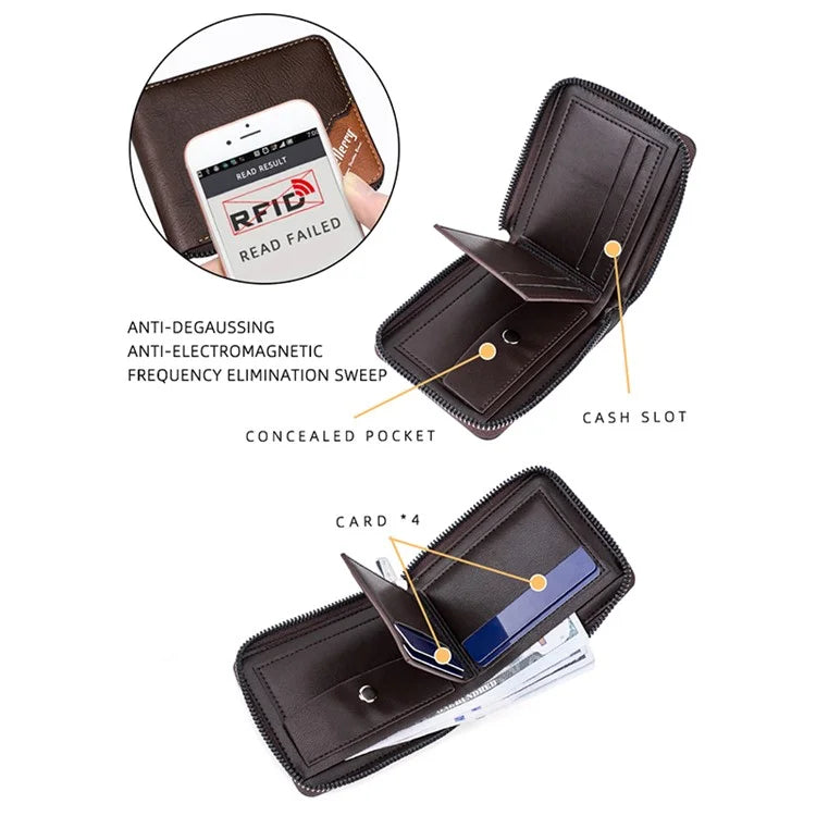 BAELLERRY D5104 Men's Zipper Wallet RFID Blocking PU Leather Card Pouch Coin Purse Bag Billfold