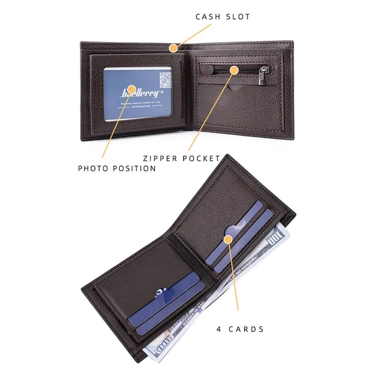 BAELLERRY D3032 Utlra-thin Wallet for Men, Multiple Card Slots PU Leather Cash Money Storage Pouch Billfold