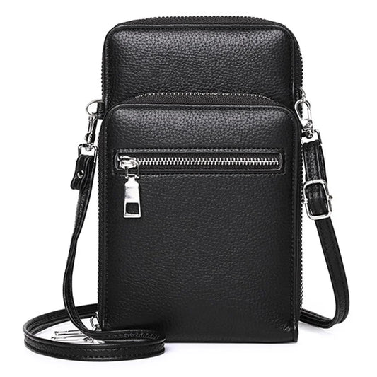 002 Double Layer PU Leather Men Zipper Wallet Cellphone Holder Small Crossbody Bag