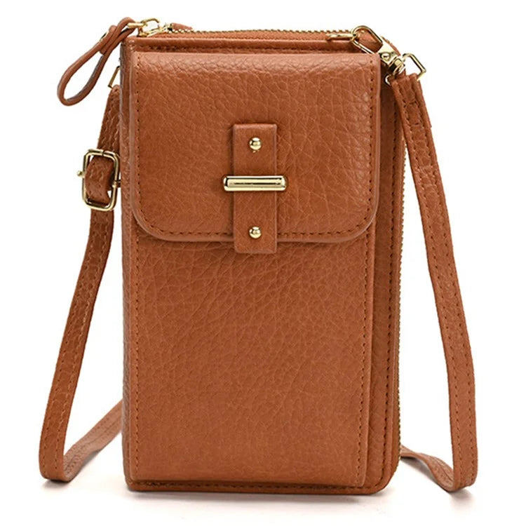 6130 PU Leather Zipper Wallet Phone Carrying Pouch Women Small Crossbody Shoulder Bag