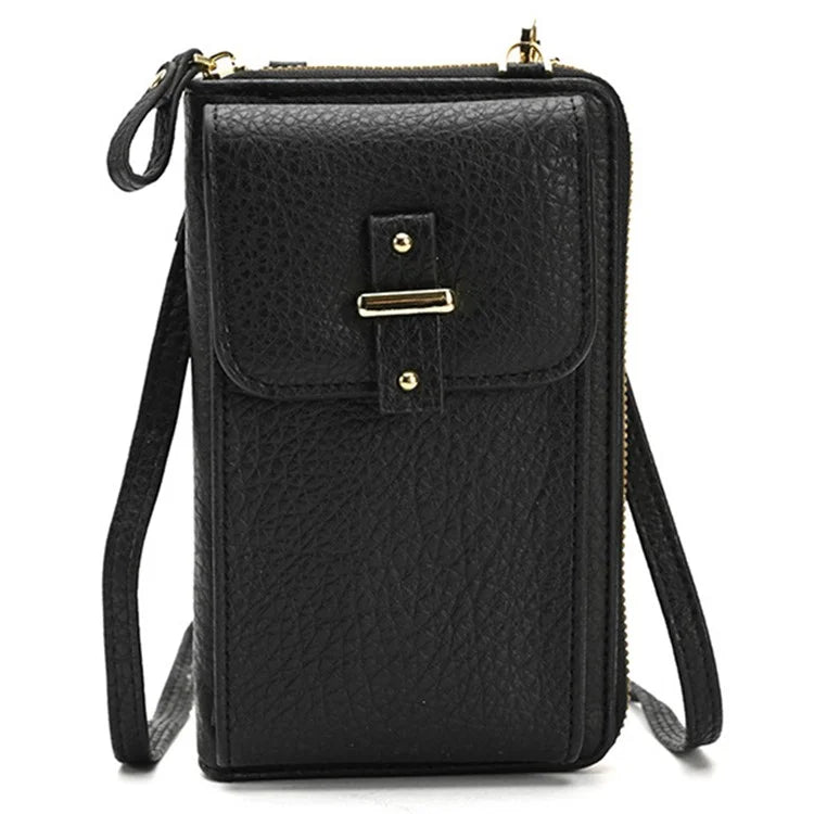 6130 PU Leather Zipper Wallet Phone Carrying Pouch Women Small Crossbody Shoulder Bag
