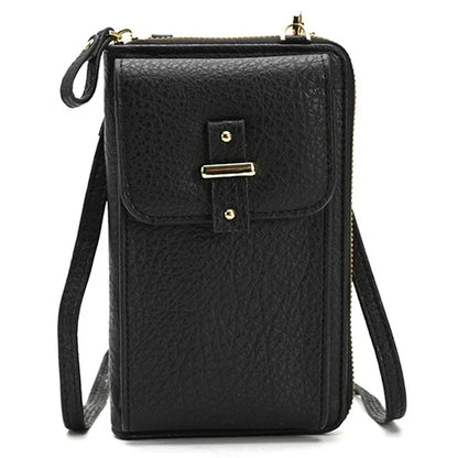 6130 PU Leather Zipper Wallet Phone Carrying Pouch Women Small Crossbody Shoulder Bag