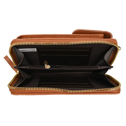6130 PU Leather Zipper Wallet Phone Carrying Pouch Women Small Crossbody Shoulder Bag