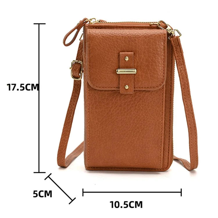 6130 PU Leather Zipper Wallet Phone Carrying Pouch Women Small Crossbody Shoulder Bag