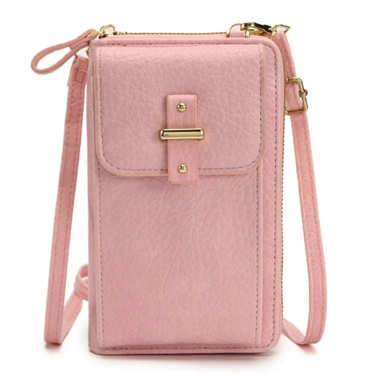 6130 PU Leather Zipper Wallet Phone Carrying Pouch Women Small Crossbody Shoulder Bag