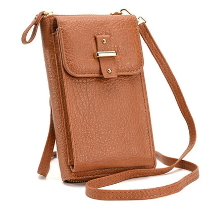 6130 PU Leather Zipper Wallet Phone Carrying Pouch Women Small Crossbody Shoulder Bag