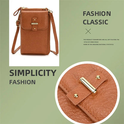 6130 PU Leather Zipper Wallet Phone Carrying Pouch Women Small Crossbody Shoulder Bag