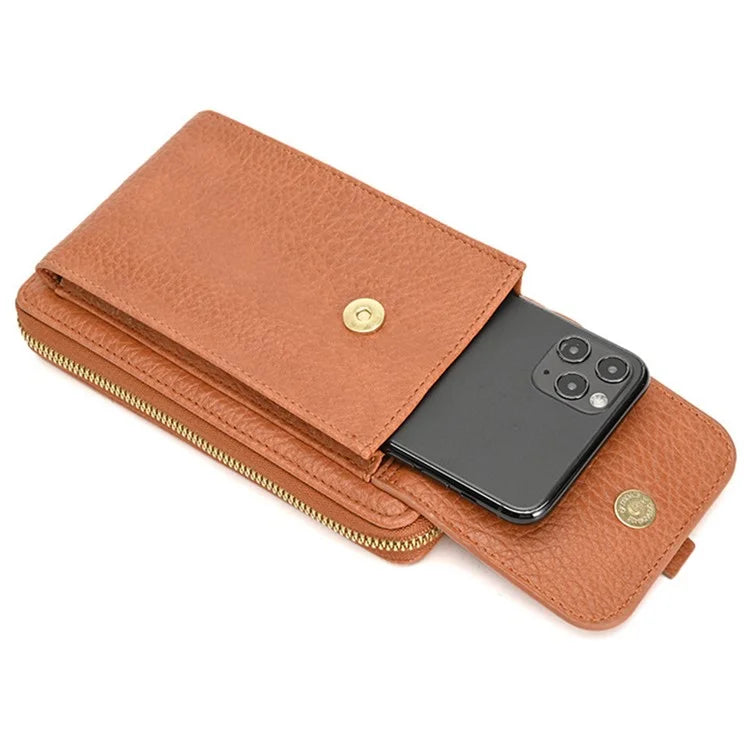 6130 PU Leather Zipper Wallet Phone Carrying Pouch Women Small Crossbody Shoulder Bag