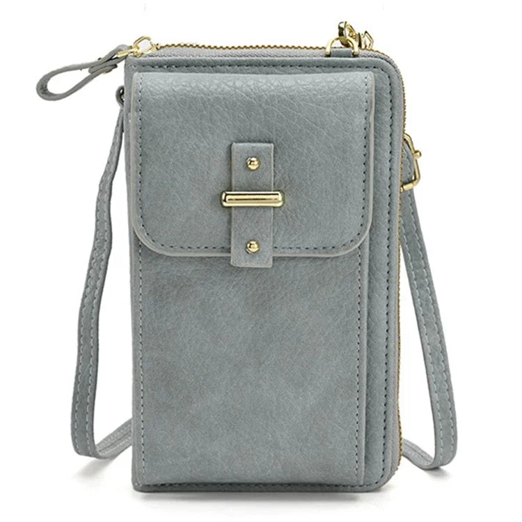 6130 PU Leather Zipper Wallet Phone Carrying Pouch Women Small Crossbody Shoulder Bag