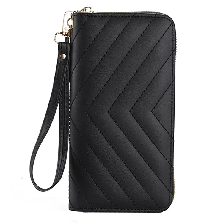 9316 Women's Wristlet Clutch Purse Stitching Line Design PU Leather Cell Phone Pouch Long Wallet Handbag