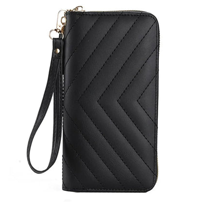 9316 Women's Wristlet Clutch Purse Stitching Line Design PU Leather Cell Phone Pouch Long Wallet Handbag