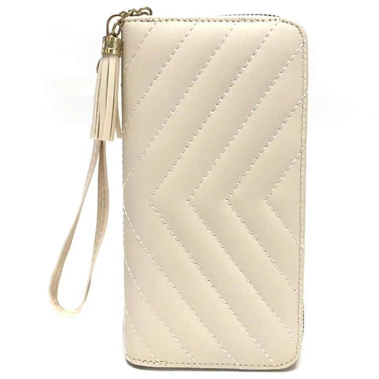 9316 Women's Wristlet Clutch Purse Stitching Line Design PU Leather Cell Phone Pouch Long Wallet Handbag