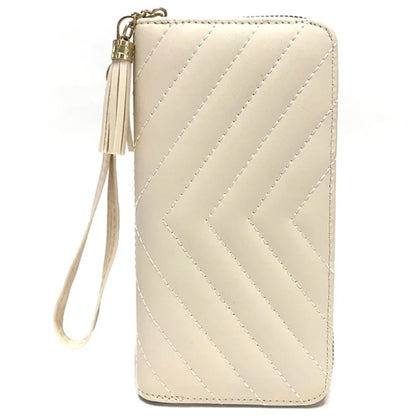 9316 Women's Wristlet Clutch Purse Stitching Line Design PU Leather Cell Phone Pouch Long Wallet Handbag