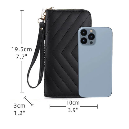9316 Women's Wristlet Clutch Purse Stitching Line Design PU Leather Cell Phone Pouch Long Wallet Handbag