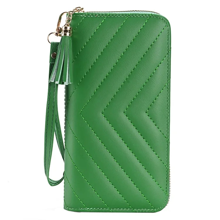 9316 Women's Wristlet Clutch Purse Stitching Line Design PU Leather Cell Phone Pouch Long Wallet Handbag