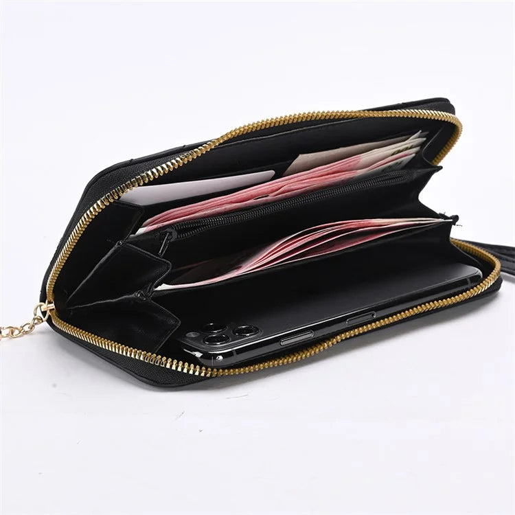 9316 Women's Wristlet Clutch Purse Stitching Line Design PU Leather Cell Phone Pouch Long Wallet Handbag