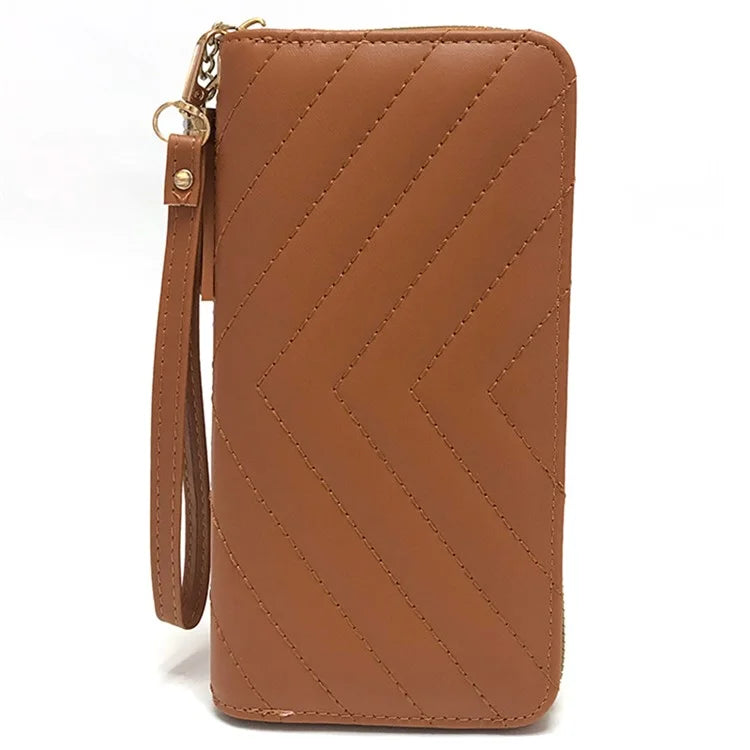 9316 Women's Wristlet Clutch Purse Stitching Line Design PU Leather Cell Phone Pouch Long Wallet Handbag