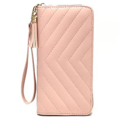 9316 Women's Wristlet Clutch Purse Stitching Line Design PU Leather Cell Phone Pouch Long Wallet Handbag