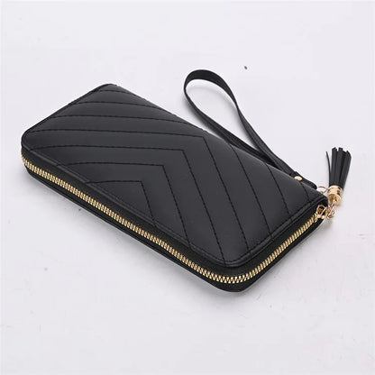 9316 Women's Wristlet Clutch Purse Stitching Line Design PU Leather Cell Phone Pouch Long Wallet Handbag