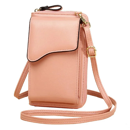 7119 Cell Phone Pouch Solid Color PU Leather Zipper Wallet Women Small Crossbody Shoulder Bag