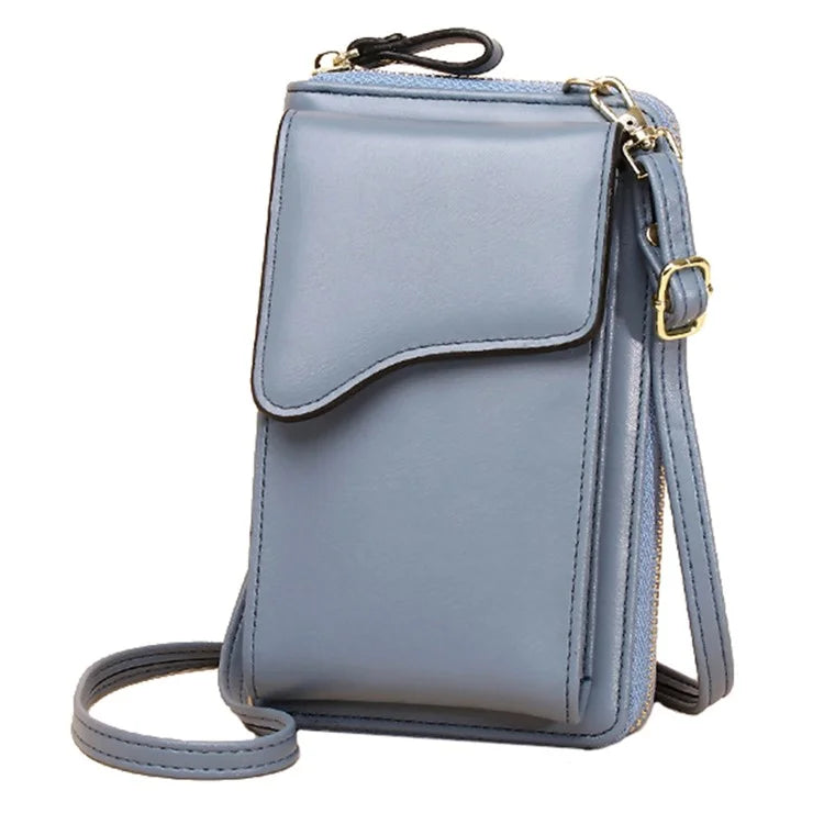 7119 Cell Phone Pouch Solid Color PU Leather Zipper Wallet Women Small Crossbody Shoulder Bag