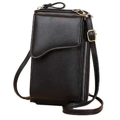 7119 Cell Phone Pouch Solid Color PU Leather Zipper Wallet Women Small Crossbody Shoulder Bag