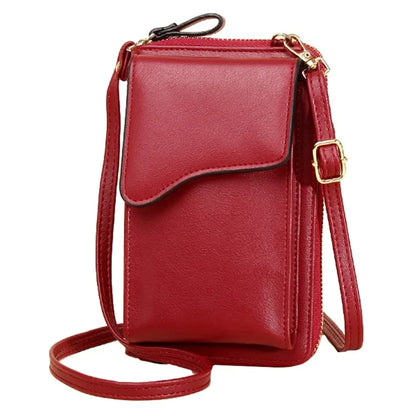 7119 Cell Phone Pouch Solid Color PU Leather Zipper Wallet Women Small Crossbody Shoulder Bag