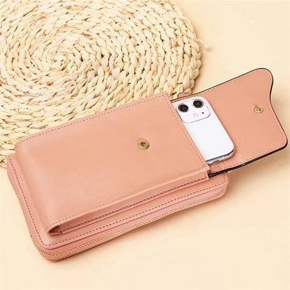 7119 Cell Phone Pouch Solid Color PU Leather Zipper Wallet Women Small Crossbody Shoulder Bag