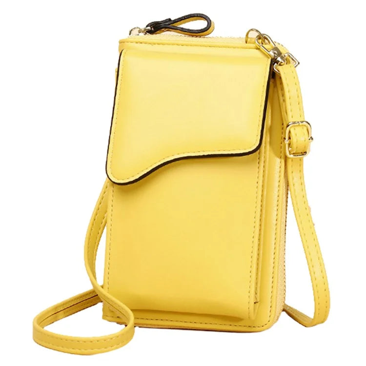 7119 Cell Phone Pouch Solid Color PU Leather Zipper Wallet Women Small Crossbody Shoulder Bag