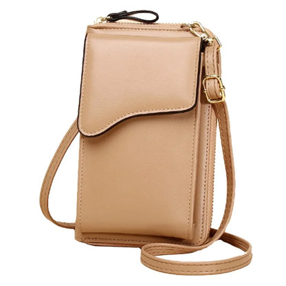 7119 Cell Phone Pouch Solid Color PU Leather Zipper Wallet Women Small Crossbody Shoulder Bag