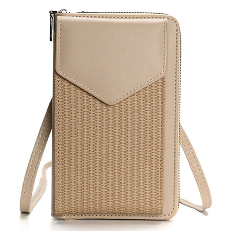 3421 PU Leather Weave Crossbody Bag for Women Cell Phone Mini Pouch Card Holder Wallet Shoulder Bag