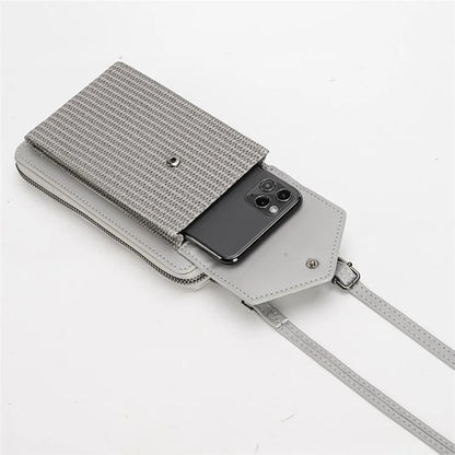 3421 PU Leather Weave Crossbody Bag for Women Cell Phone Mini Pouch Card Holder Wallet Shoulder Bag