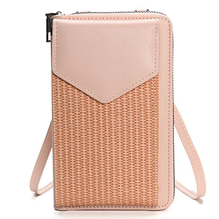 3421 PU Leather Weave Crossbody Bag for Women Cell Phone Mini Pouch Card Holder Wallet Shoulder Bag