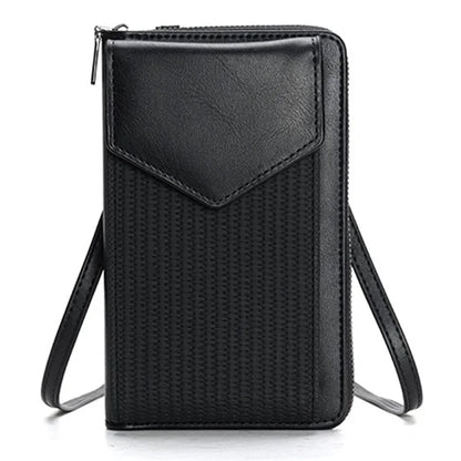 3421 PU Leather Weave Crossbody Bag for Women Cell Phone Mini Pouch Card Holder Wallet Shoulder Bag