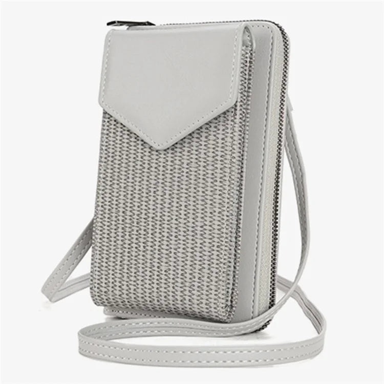 3421 PU Leather Weave Crossbody Bag for Women Cell Phone Mini Pouch Card Holder Wallet Shoulder Bag