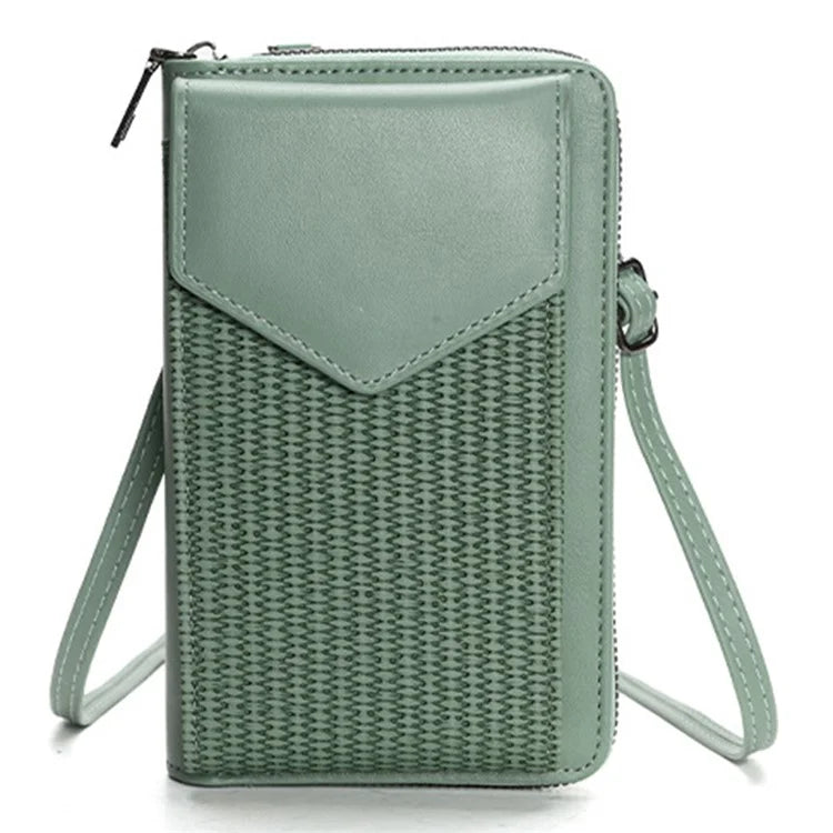3421 PU Leather Weave Crossbody Bag for Women Cell Phone Mini Pouch Card Holder Wallet Shoulder Bag