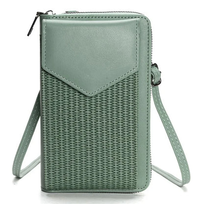 3421 PU Leather Weave Crossbody Bag for Women Cell Phone Mini Pouch Card Holder Wallet Shoulder Bag